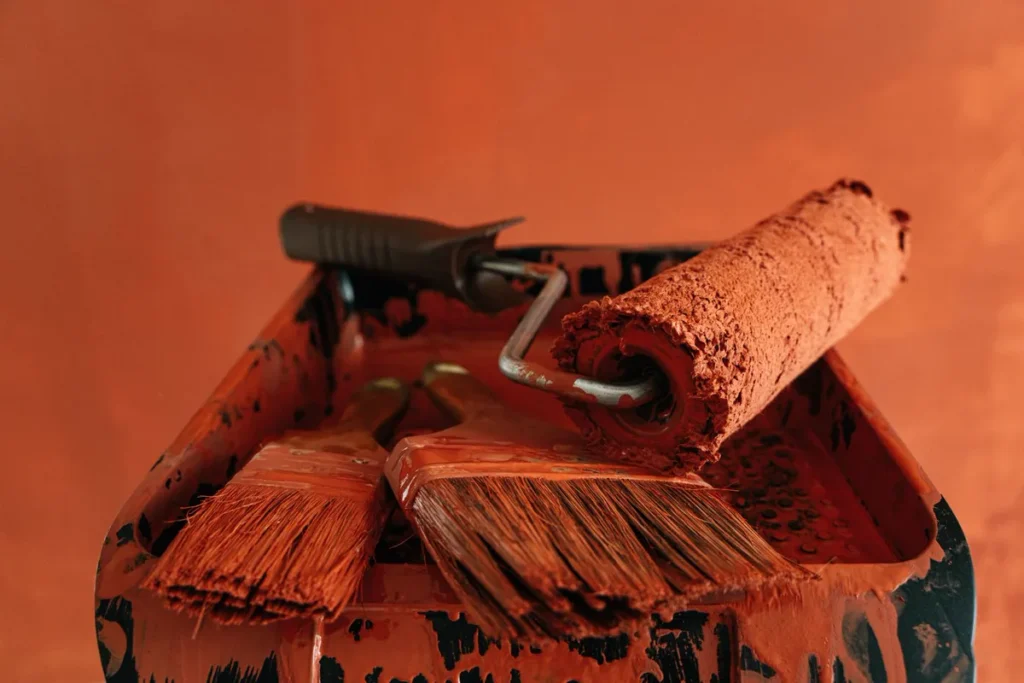 Painting tools used by a house painter in Multan